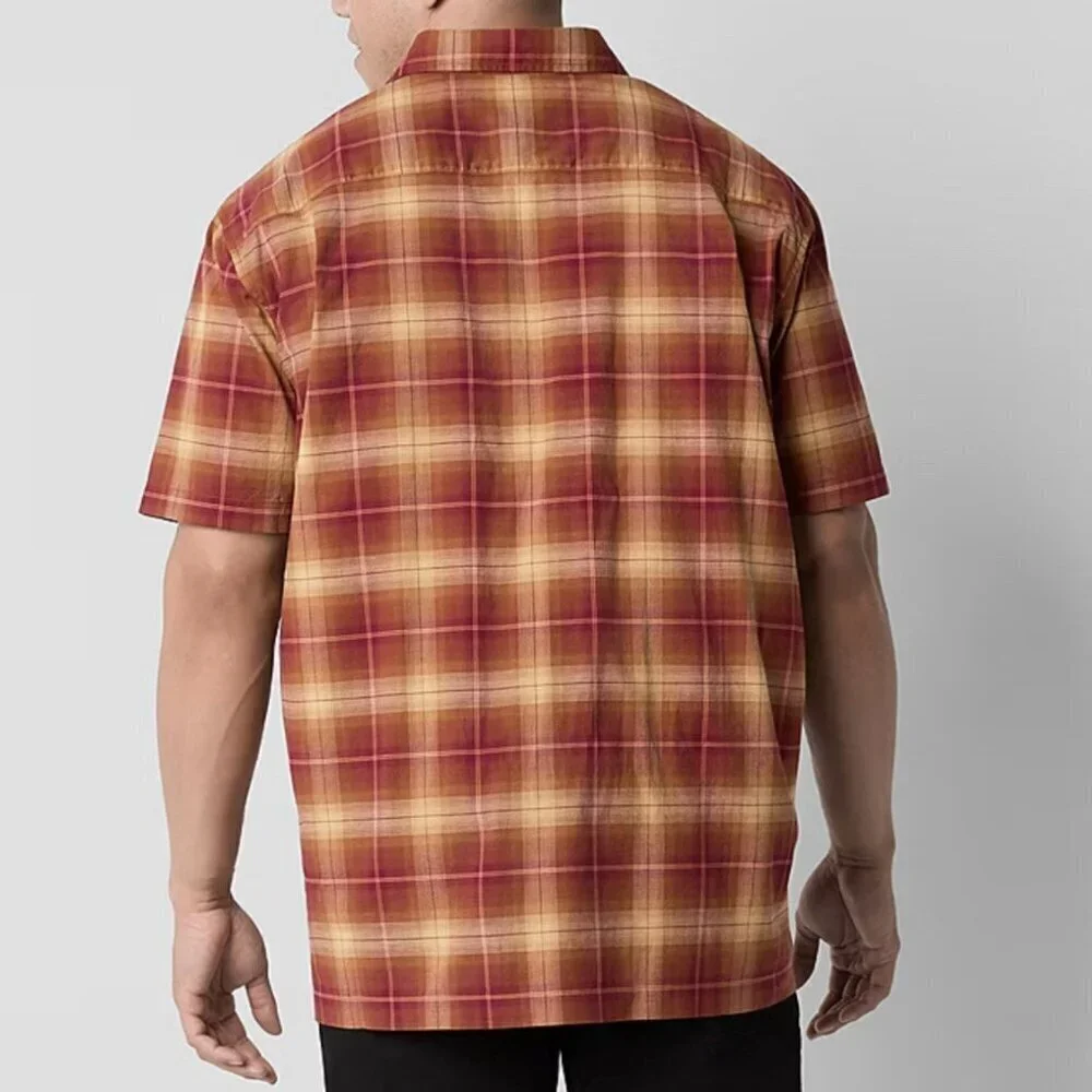 Mutual Weave Mens Plaid Button Up Shirt Size M Tall Short Sleeve Classic NWT $48